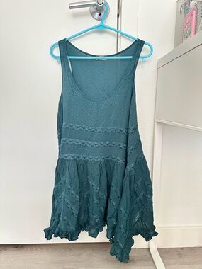 Free People Teal Dot-Textured Scoop Neck Top
